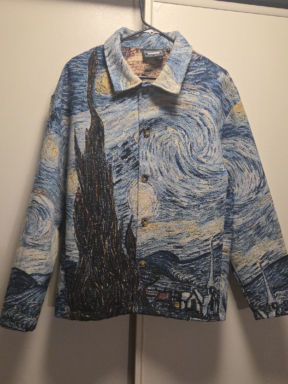 Art-Inspired Blue Patterned Lightweight Shirt Jacket
